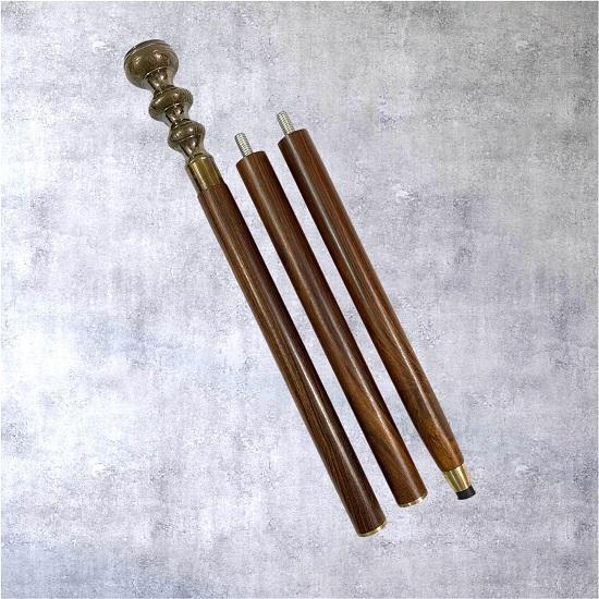 Wooden Walking Stick with Compass Handle Decorative Cane with Brass Compass Grip, Nautical Explorer Gift for Men Collectors