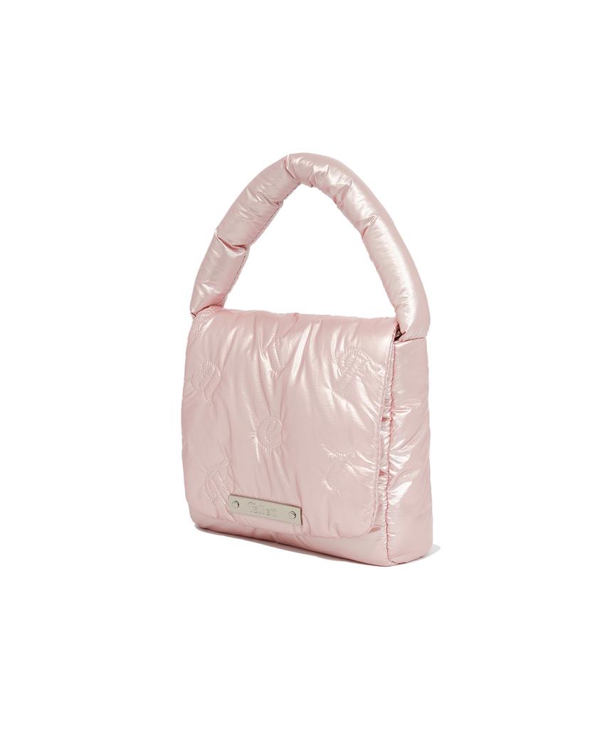 Fallett Lettering Quilted Small Flap Tote Bag Pink