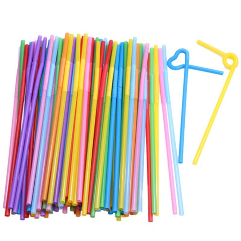 100Pcs Flexible Drinking Straws Kids Party Item Wedding Birthday Party