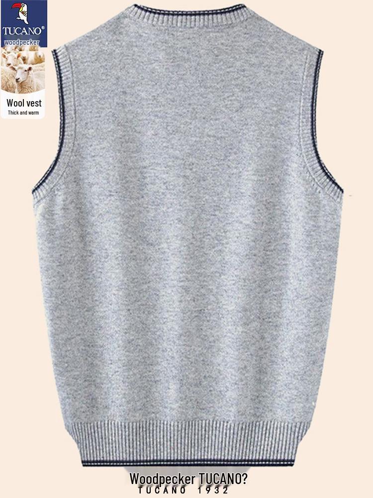 Men's Woodpecker Cashmere V-Neck Wool Vest - Solid Color, Sleeveless, Knit Sweater for Spring & Autumn