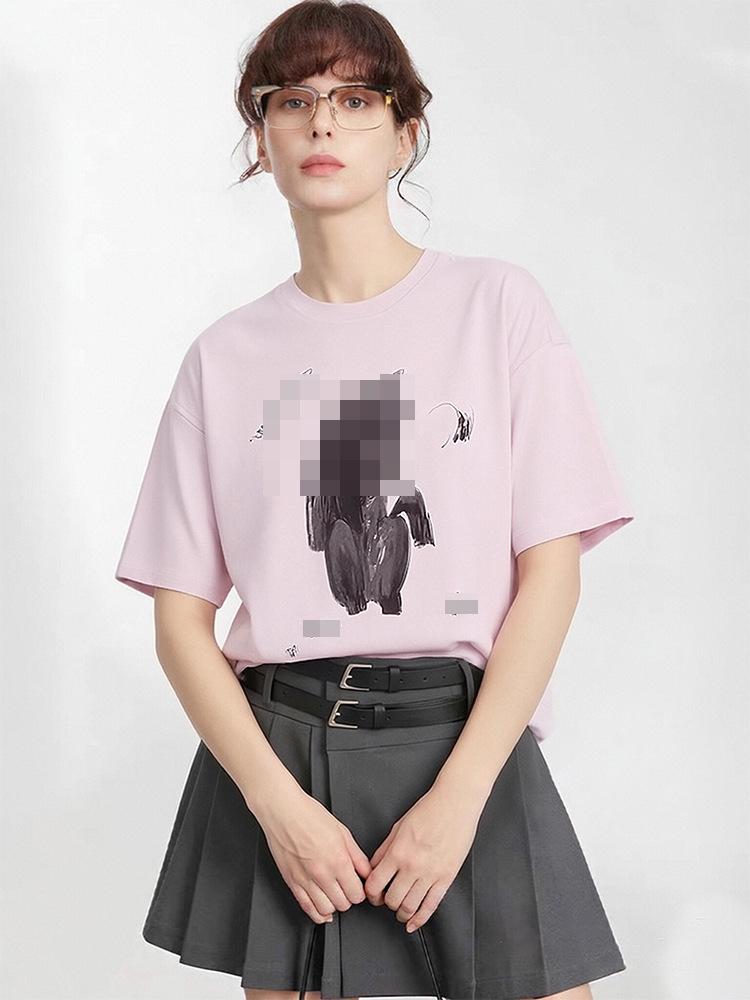 Si Yuan Women's Zodiac Horse Print Loose Fit T-Shirt - Simple Line Drawing, Short Sleeve, Round Neck, 2026 Edition