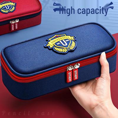 Trousse à crayons en toile triple couche style britannique - Sac de papeterie grande capacité pour étudiants
