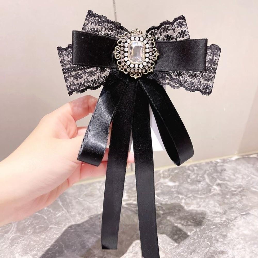 Black Memorial Black Bowknot Brooches Crystal Rhinestone Bow Tie Brooches  Dress Coat Accessories