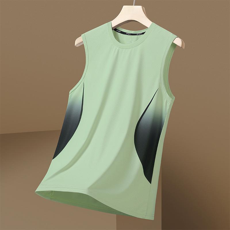 Мужской летний повседневный жилет-свитер с круглым вырезом, быстросохнущая майка без рукавов из ледяного шелка, спортивный жилет M зелёный
