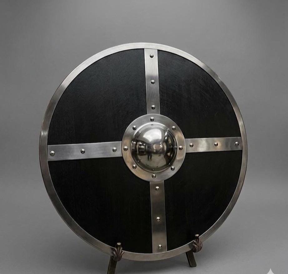 Viking Round Shield 60.96 cm Wooden Norse Shield Steel Boss Medieval LARP Cosplay Handmade