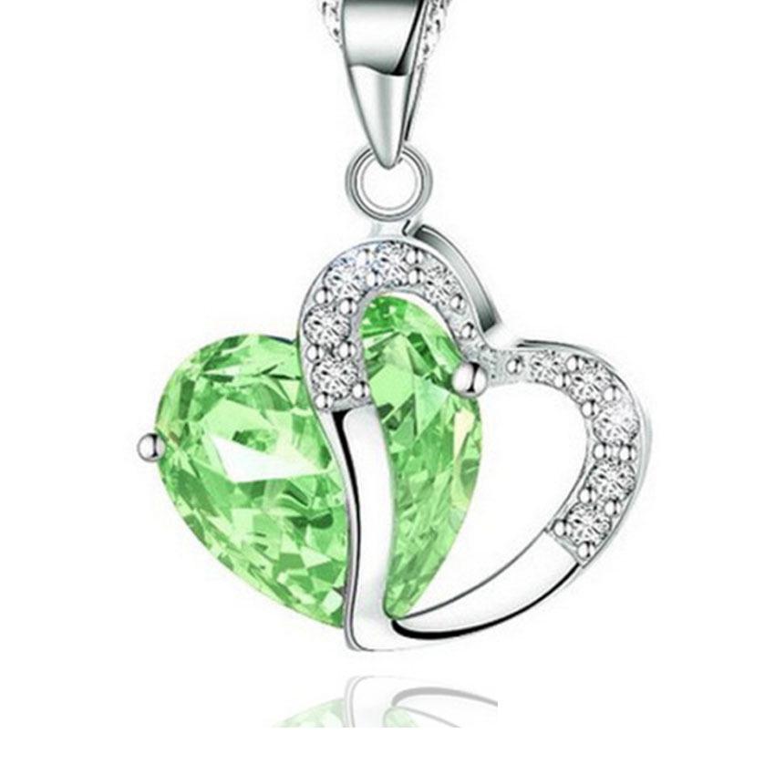 Korean Style Silver Zircon Heart Pendant Necklace with Crystal Clavicle and Sweater Chains