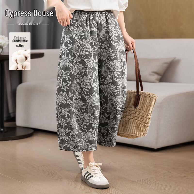 

Women s Vintage Jacquard Wide-Leg Casual Pants L