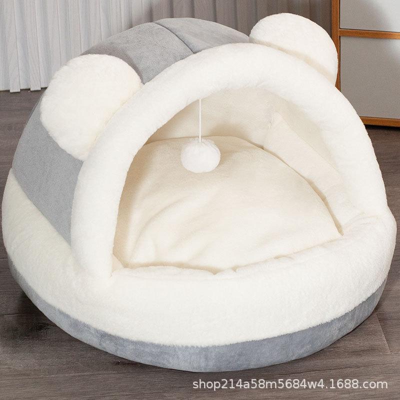 Warm Pet Bed with Plush Cute Bear Nest for Cats Dogs Thickened Winter Cat Bed Universal Four Seasons Pet House