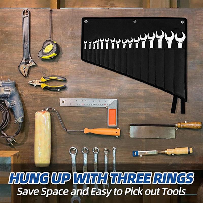 Wrench Organizer,Tool Roll Pouch – 16-Pocket Waterproof Oxford Cloth Wrench Roll Organizer For Garage, Workshop Home Repairs