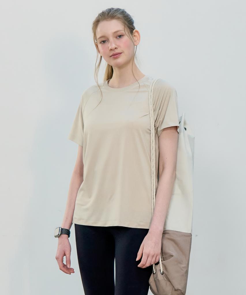 BASIC HOUSE Women'S Cool Breeze Raglan Round Short Sleeve T-Shirt Beige Lzts3223 (A Type)