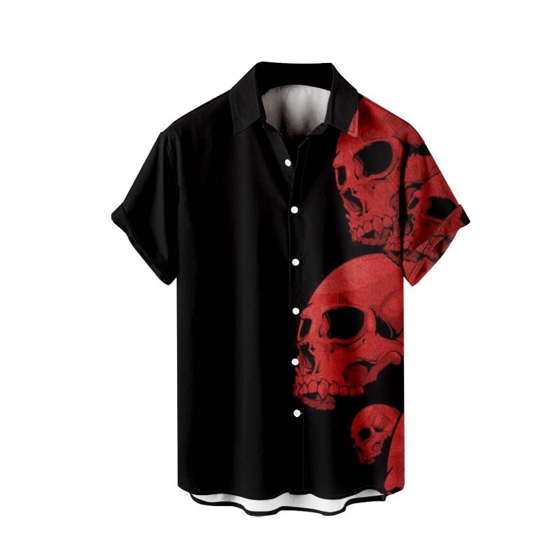 Horror Skull Pattern Print Men's Shirts Hawaii Short Sleeve Top Fashion Streetwear Casual Outdoor Men's and Women's Clothing Blouse