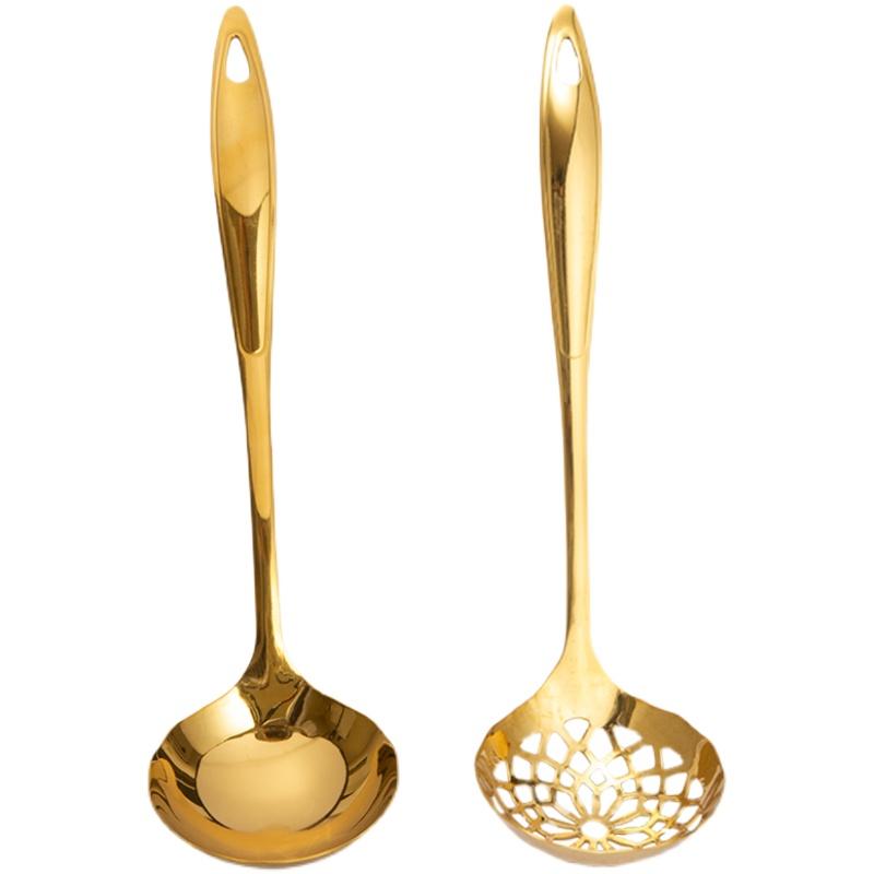 Commercial Long Handle Stainless Steel Soup Spoon, Pot Spoon, Large Golden Soup Spoon, Pot, 2 In 1