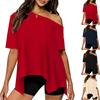 Women's Casual Off-shoulder Short-sleeved Asymmetric Hem Casual T-shirt Top