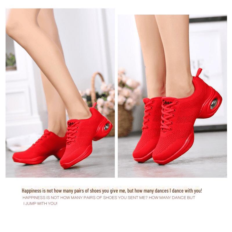 Dámské čtvercové taneční boty s měkkou podrážkou, prodyšná síťovina, celoroční, zvyšující výšku