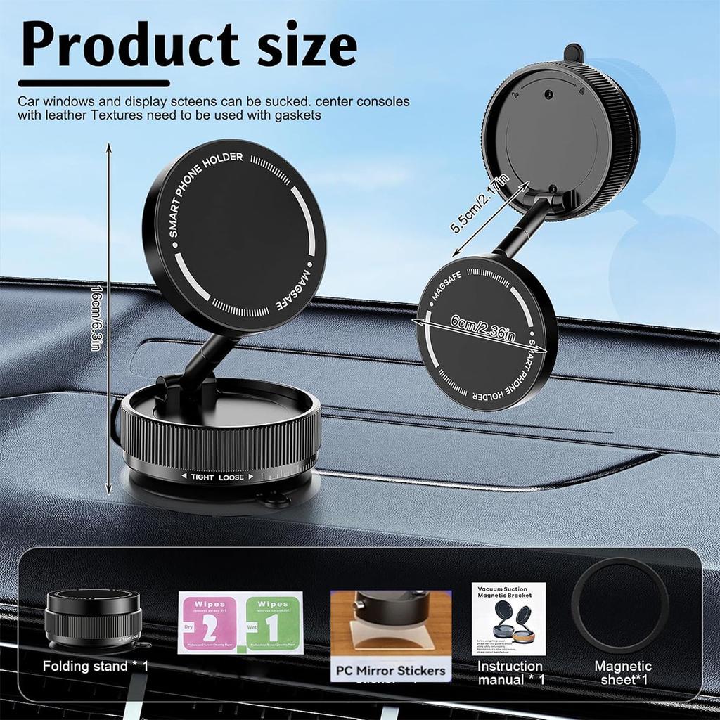 2026 Verbeterde Magnetische Autotelefoonhouder met Vacuüm 360° Versterkte 96LBS Ultra Zuignap Telefoonhouder voor MagSafe Mobiele Telefoon