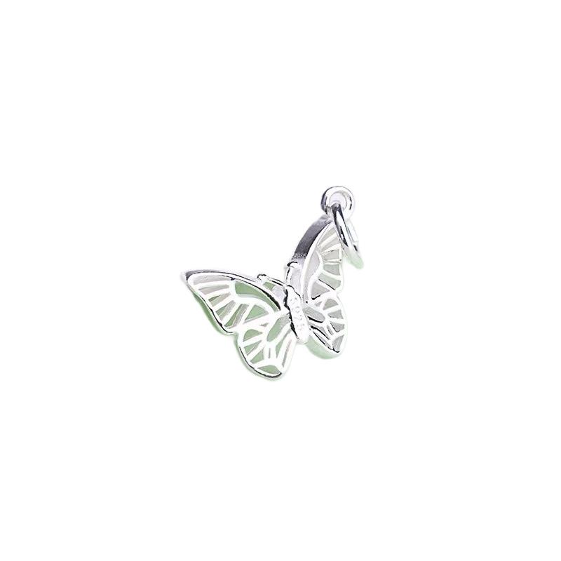 Handmade 999 Sterling Silver Hollow Butterfly Pendant Bracelet with Woven Rope