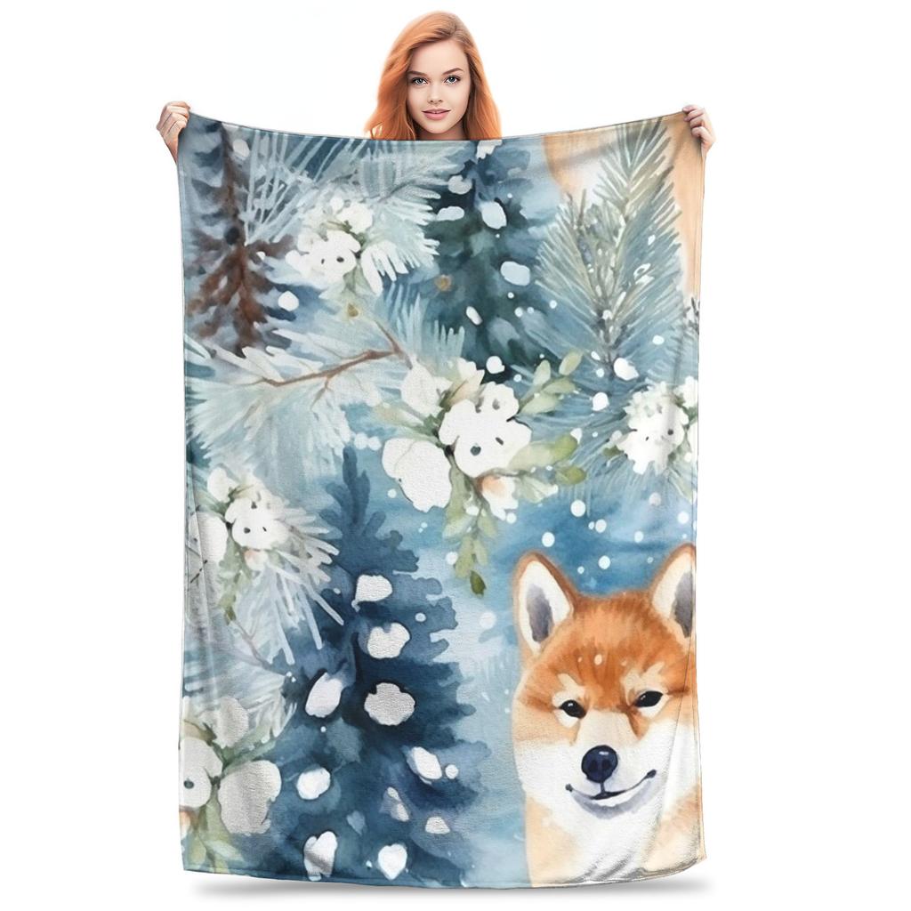 Cute Shiba Inu Dog Pattern Blankets Warm Flannel Sofa Throw Blanket for Couch Bedding Travel Throws Bedspread Quilt