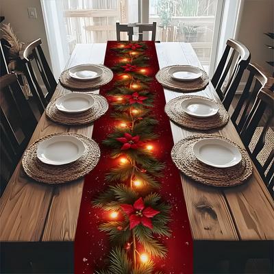 2026 Christmas Red Pine Running Table Runner Gift Christmas Fireplace Scarf Table Xmas Party Decor Xmas Living Room Family Gatherings