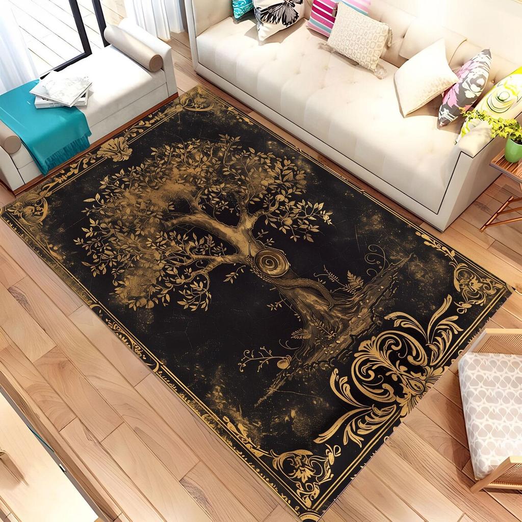Modern Tree of Life Area Rug Persian Style Floral Floor Mat Non-Slip Bedside Carpet Large Living Room Rug Home Decorative Art