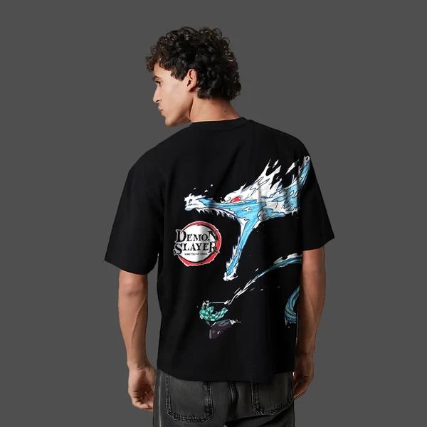 Demon Slayer Anime Water Dragon Oversized Black Tshirt Unisex And Unisex Breathable High Quality Y2k Short Sleeve Summer Tshirt