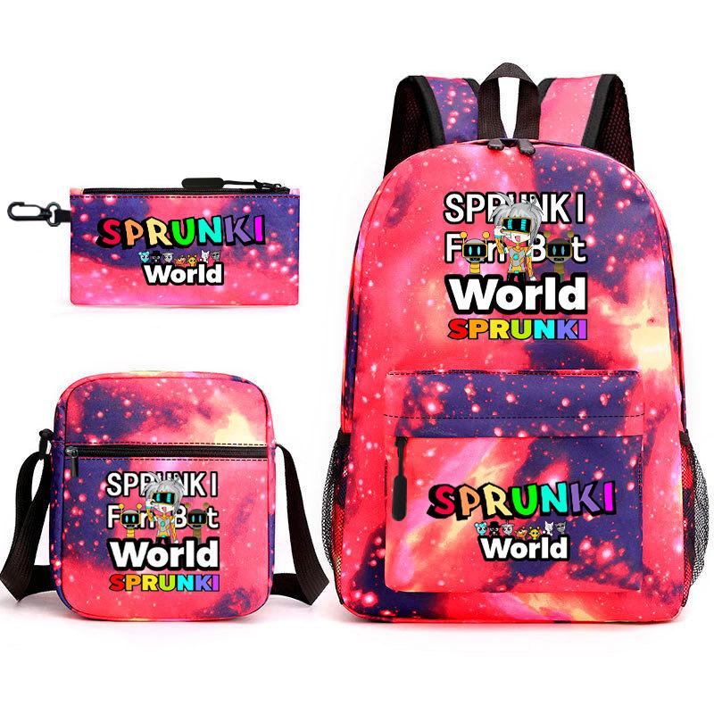 New rhythm box game merchandise primary school bag sprunki cartoon starry sky backpack 3-piece set D