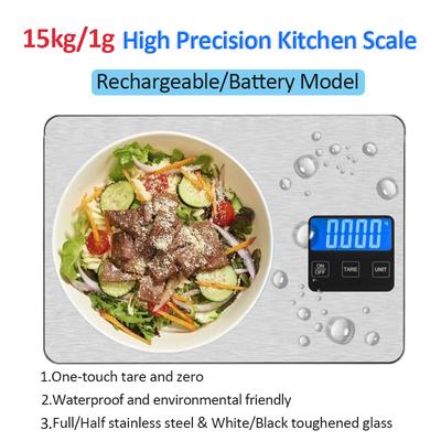 Digital Köksvåg 15kg/1g Högprecis Elektronisk Våg för Hemmet Smycken Mat Snacks Vägning Bakredskap med LCD Bakgrundsbelysning/Tara
