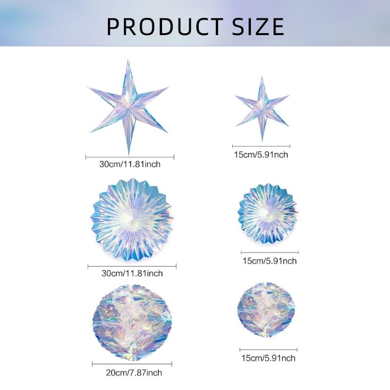 6 Pack Fashionable Iridescents Ceiling Decoration With Snowflake and Honeycomb Ornament for Parties Supplies Daily Use