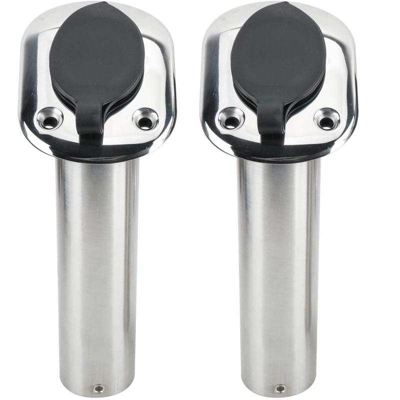 2Pcs 30 Degrees Stainless Steel Fishing Rod Holder Flush Mount with Black PVC Cap and Liner Boat Rod Holder