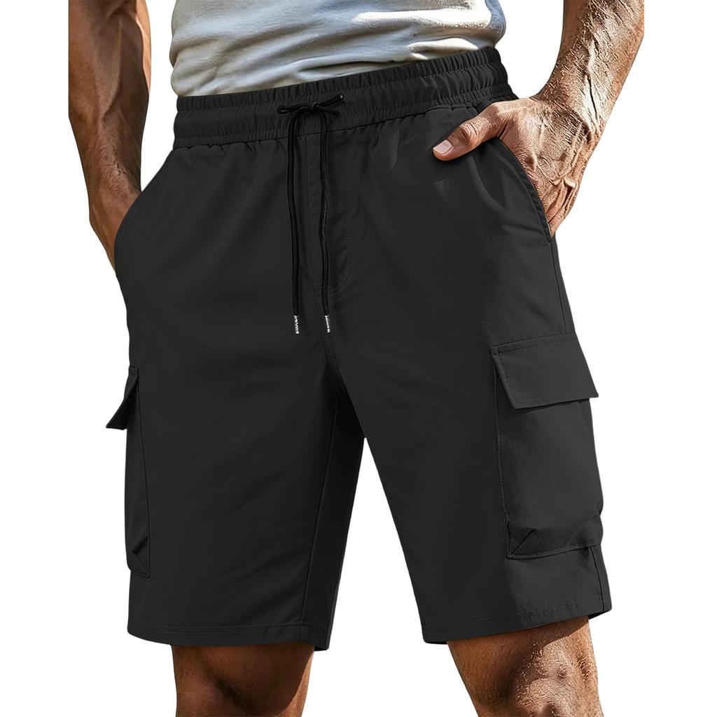 Men’s Workwear Cargo Shorts with Multiple Pockets and Adjustable Drawstring Waist for Outdoor Activities and Daily Use