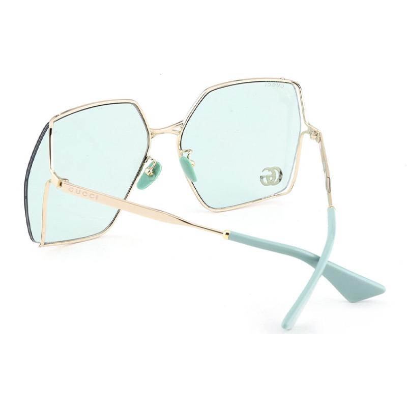 Gucci Herringbone Cutout Large Frame Irregular Metal Square Sunglasses Unisex Couple Style