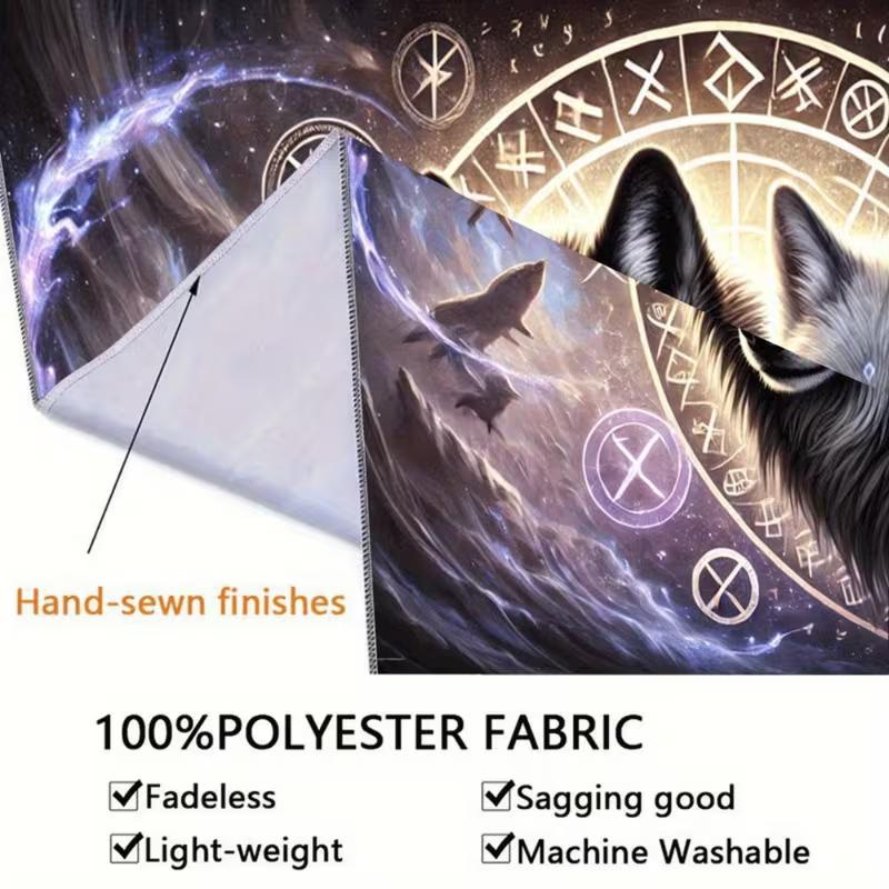 2D Mystical Wolf Tapestry Purple Norse Runes Home Background Decor