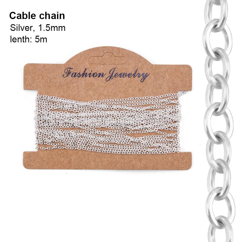 

6 Types Jewelry Making Chains Plated Silver Gold Copper Cable Link Chains For DIY Jewelry Necklace Bracelet Crafts 5 Meters