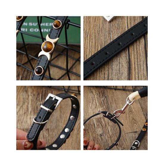 Pet Collar with Traction Ring Adjustable Anti-suffocation Bite-resistant Anti-break Tiger Eye Stone Dog Collar Daily Collocation