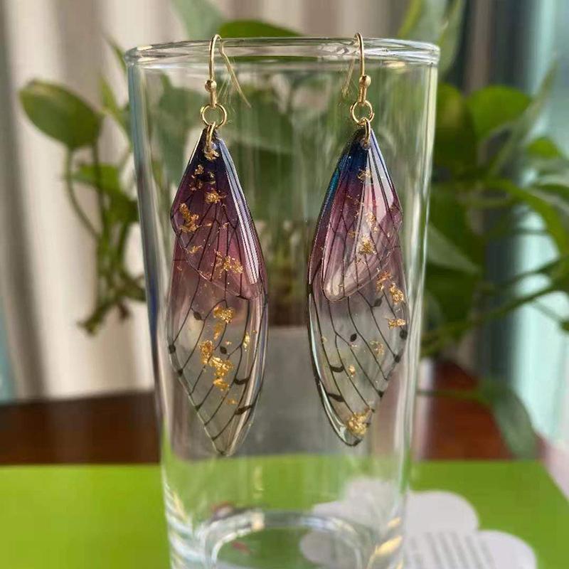 Fairy Clear Butterfly Drop Earrings Rhinestone Gradient Dangle Earrings Bling Foil Resin Simulation Wing Earring