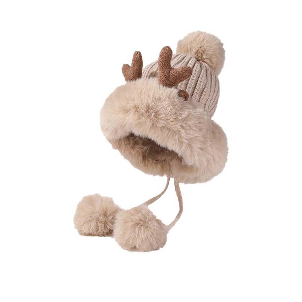 Thermal Deer Antler Beanie Thickened Warm Earflap Hat Winter Knit Bonnet Ear Protection Cap Women