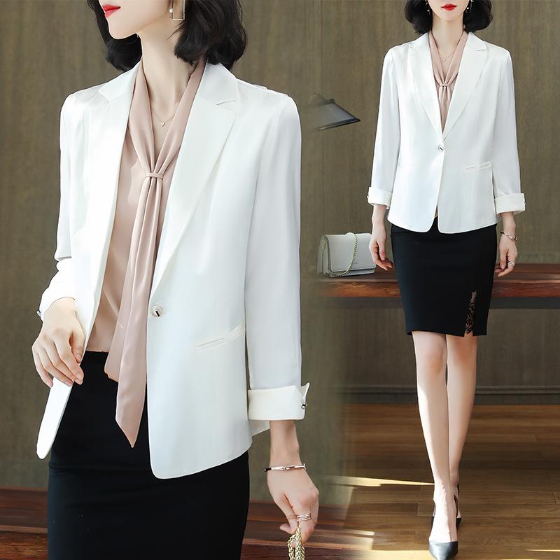 Professional temperament silk small blazer women's spring and summer mulberry silk casual loose large size suit