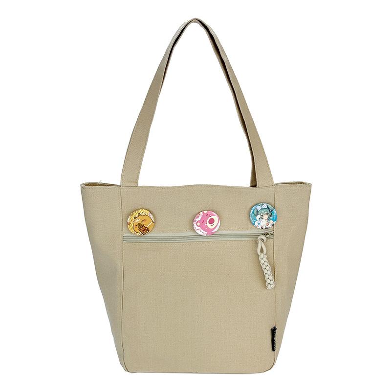 Canvas bag large capacity women's fashion shoulder bag retro versatile solid color simple handbag commuter bag tote bag