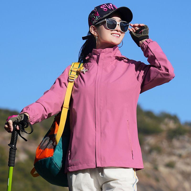 Spring Autumn Windproof Waterproof Running Jacket Women Hooded Detachable Sports Coat Windbreaker Outdoor