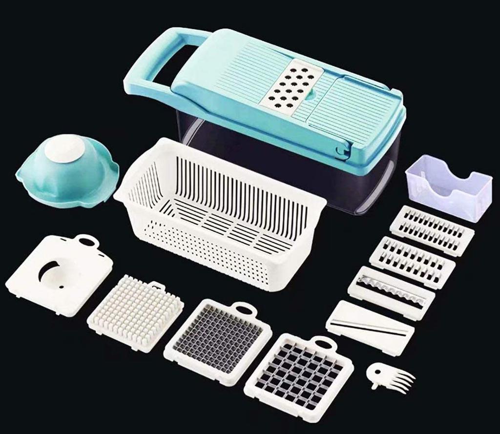 MENDENG Julienne Dünnes Kochwerkzeug Gemüseschneider Schneider, Set, Schneider, Set, Schneider, 7-in-1 Multifunktion (Hellblau)