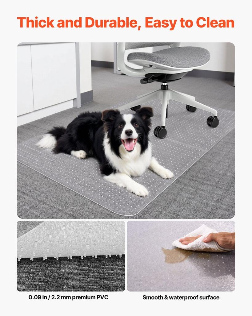 Chair Mat, 915 x 1225 mm Office Chair Mat for Carpeted Floors, Plastic Floor Protector Rug with Studded, Non-Slip & Easy to Clean, Smooth Glide Under