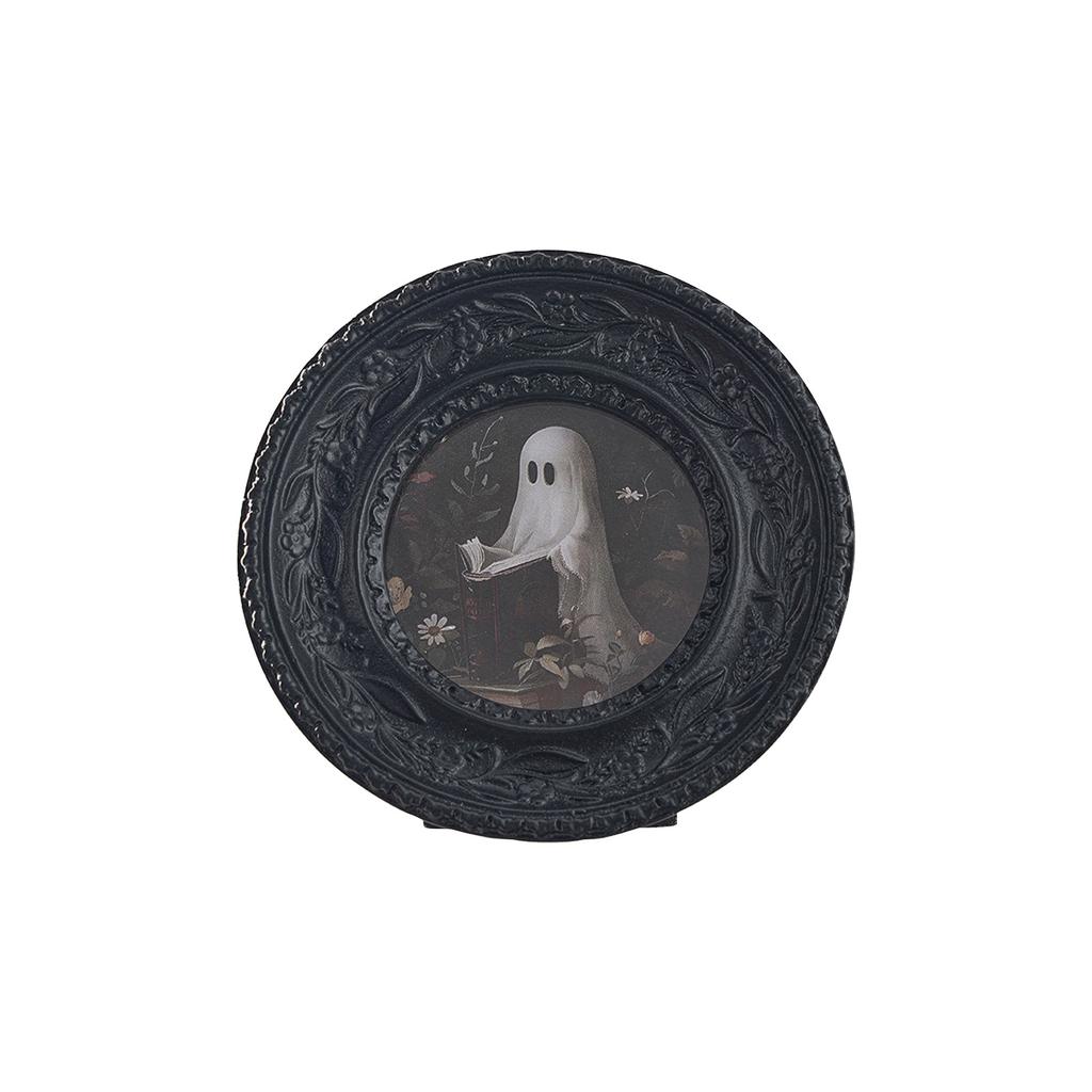Retro Style Picture Frame Embossed Photo Frame Resin Black Handcrafted Tabletop Display Halloween Decor For Gift Living Room, Round