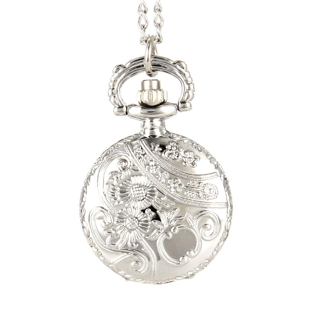 Fashionable Vintage Quartz Pocket Watch Alloy Hollow Out Flowers Chain Necklace Pendant Clock For Women Holiday Birthday Gifts