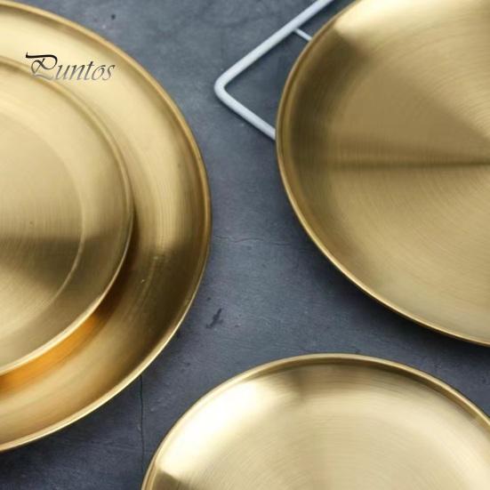 Salad Plate Stainless Steel Dinner Plates Round Thickened Metal Home Kitchen BBQ Serving Tablewear Barbecue