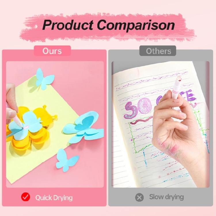 12Pcs 6 Color Roller Glues Pen Quick Dry Drying Adhesive Apply Glues Like Writing for Art Craft Card Making Scrapbooking