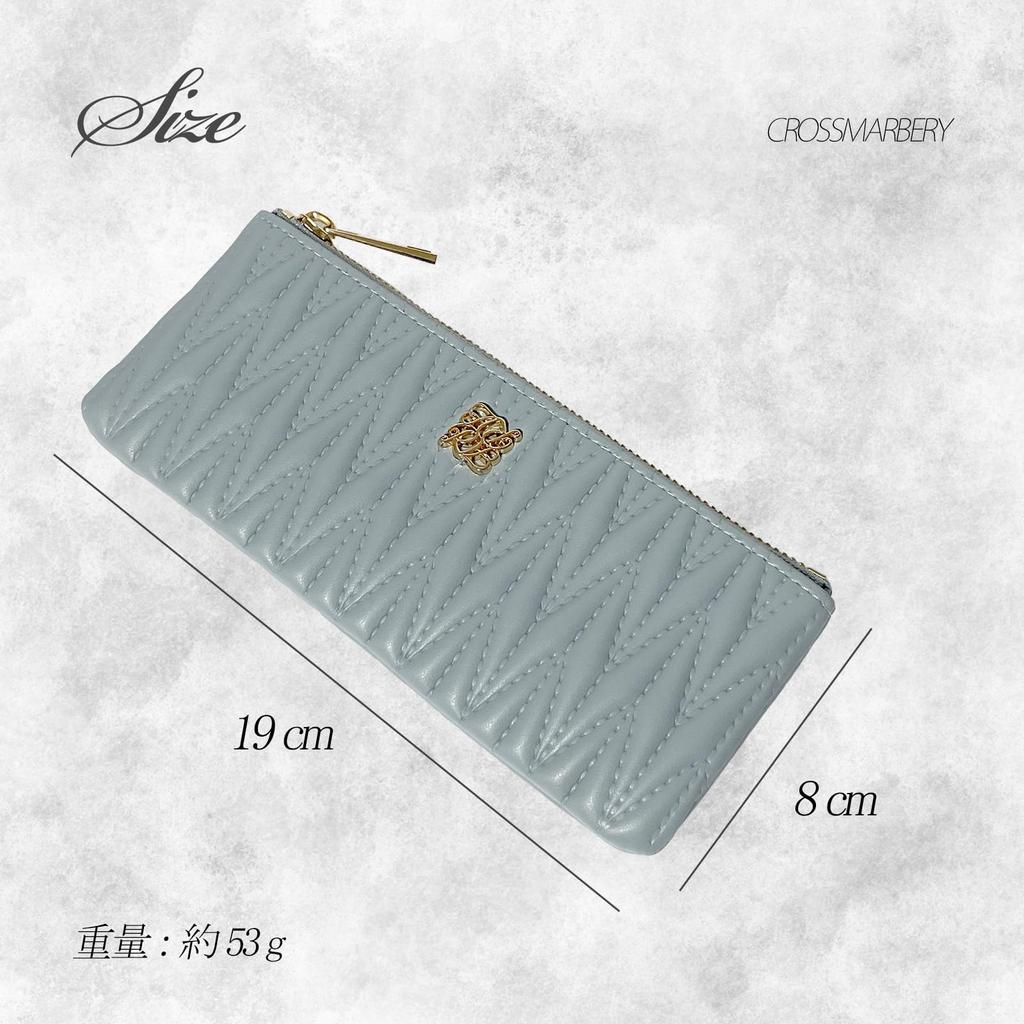 Crossmarberry Quilted Pencil Case for Zipper Synthetic Easy to R119 Greige Simple, Slim, Women, Closure, Lightweight, Compact, 19cm, Leather, Use,