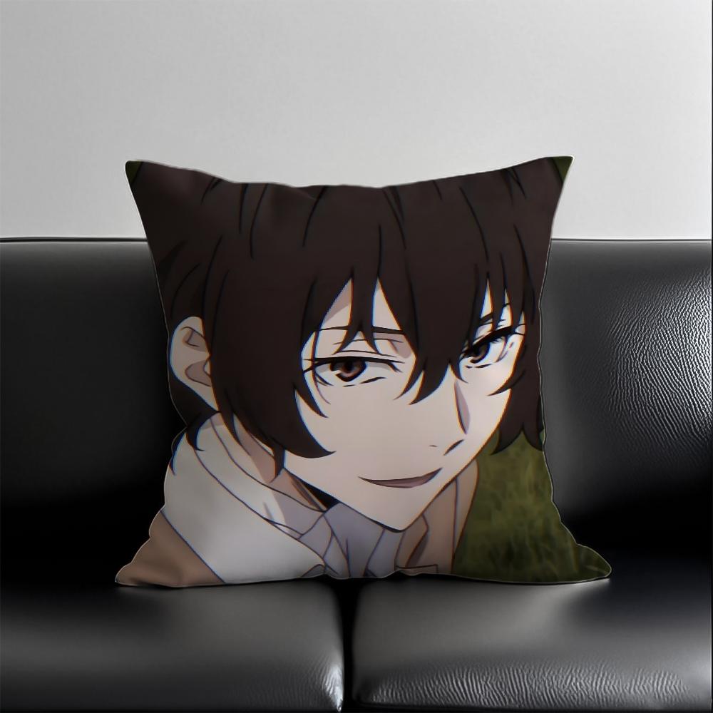 B-Bungo Stray Dogs Pillow Case Anti-Dustmite Pillowcase Invisible Zipper Silky Short Plush Sofa Cushion Cover