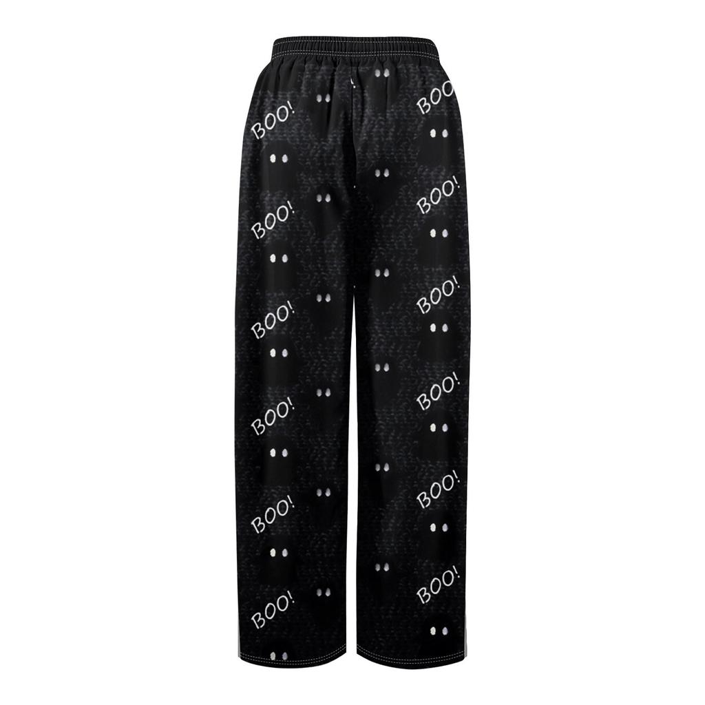 Women Summer Boho Palazzo Pants High Waist Wide Leg Halloween Printing Casual Trousers With Pockets