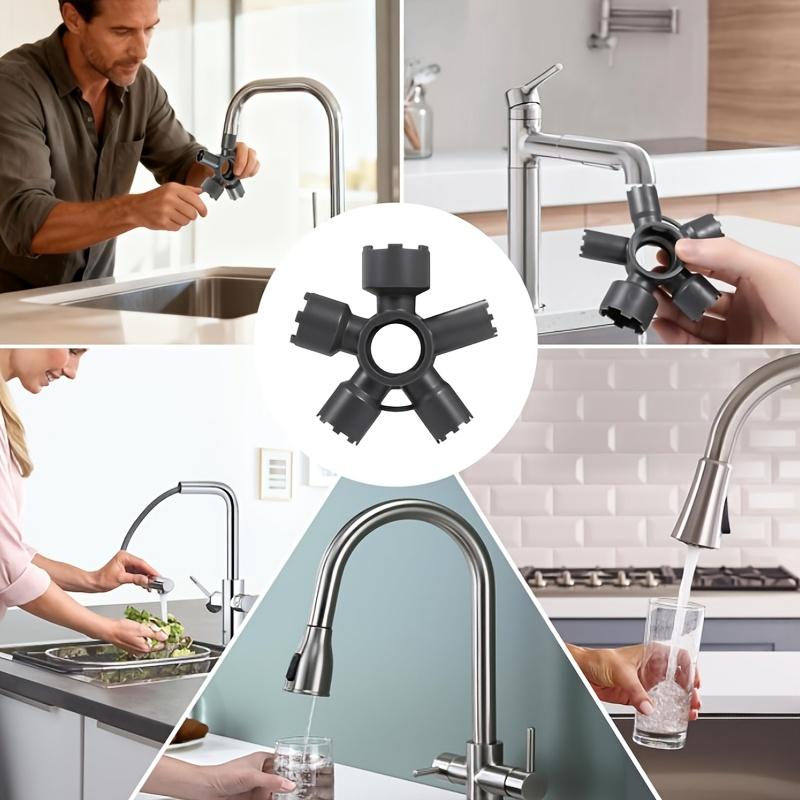Universal 10-in-1 sink aerator removal tool, wide size coverage. Durable kit for daily faucet aerator disassembly and repair.
