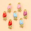 Multicolor 8x20mm Gold-Plated Stainless Steel Tulip Pendant for DIY Jewelry Making