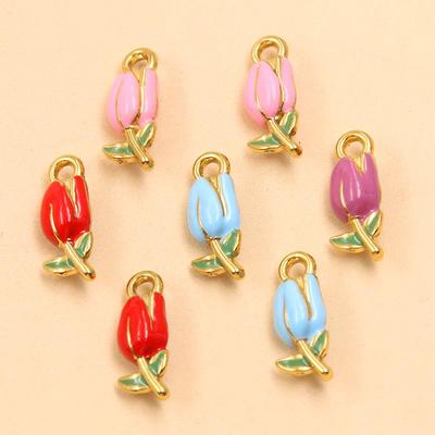 Multicolor 8x20mm Gold-Plated Stainless Steel Tulip Pendant for DIY Jewelry Making